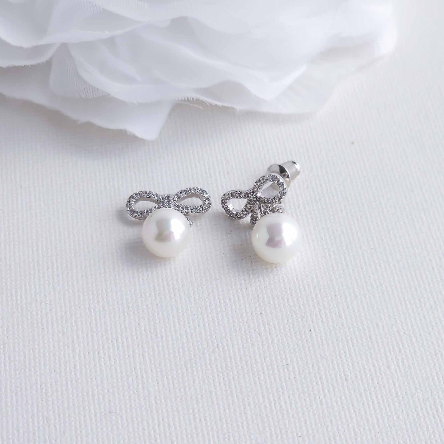 Bow Earrings with Pearl Drops-Serenity