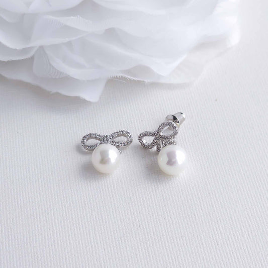 Bow Earrings with Pearl Drops-Serenity