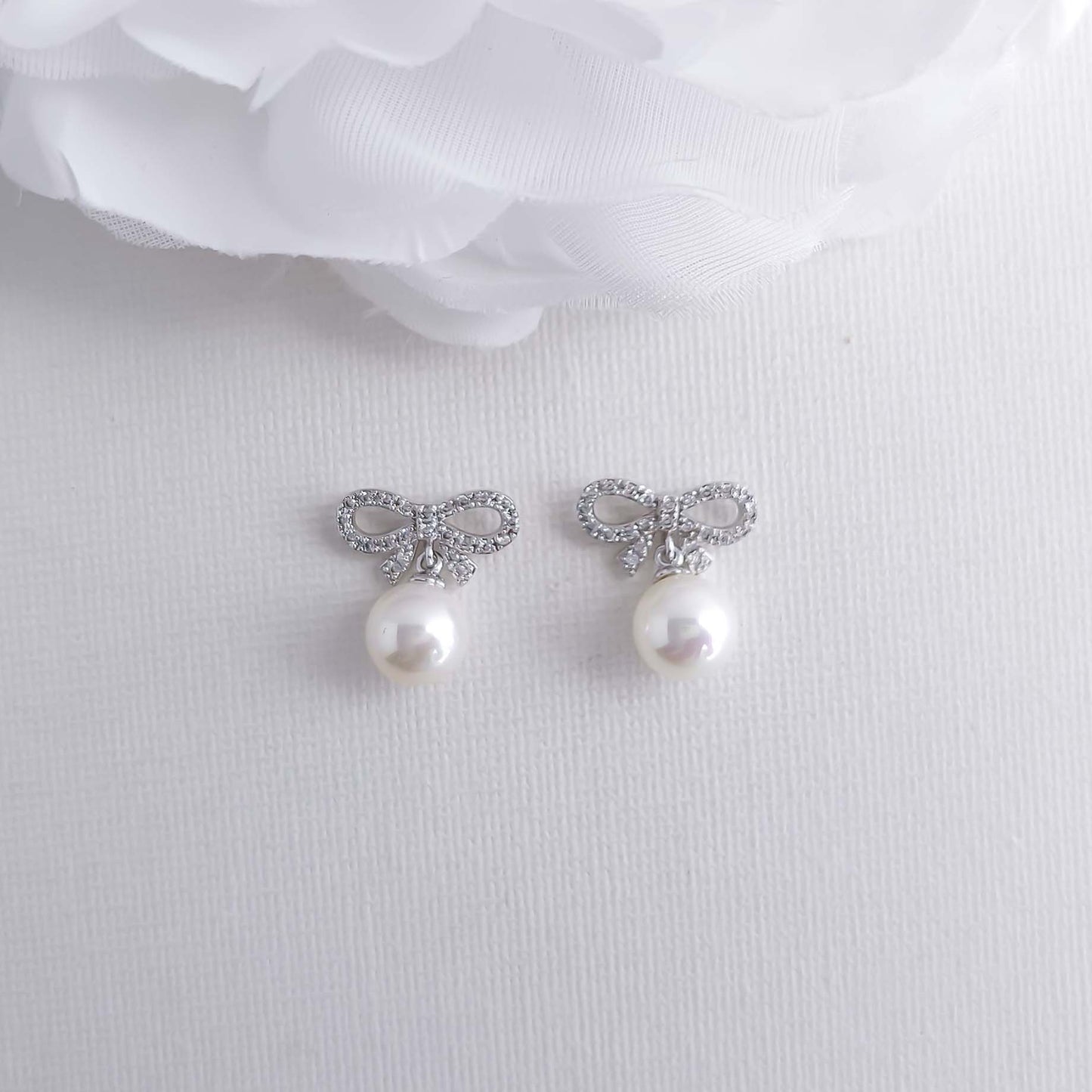 Bow Earrings with Pearl Drops-Serenity