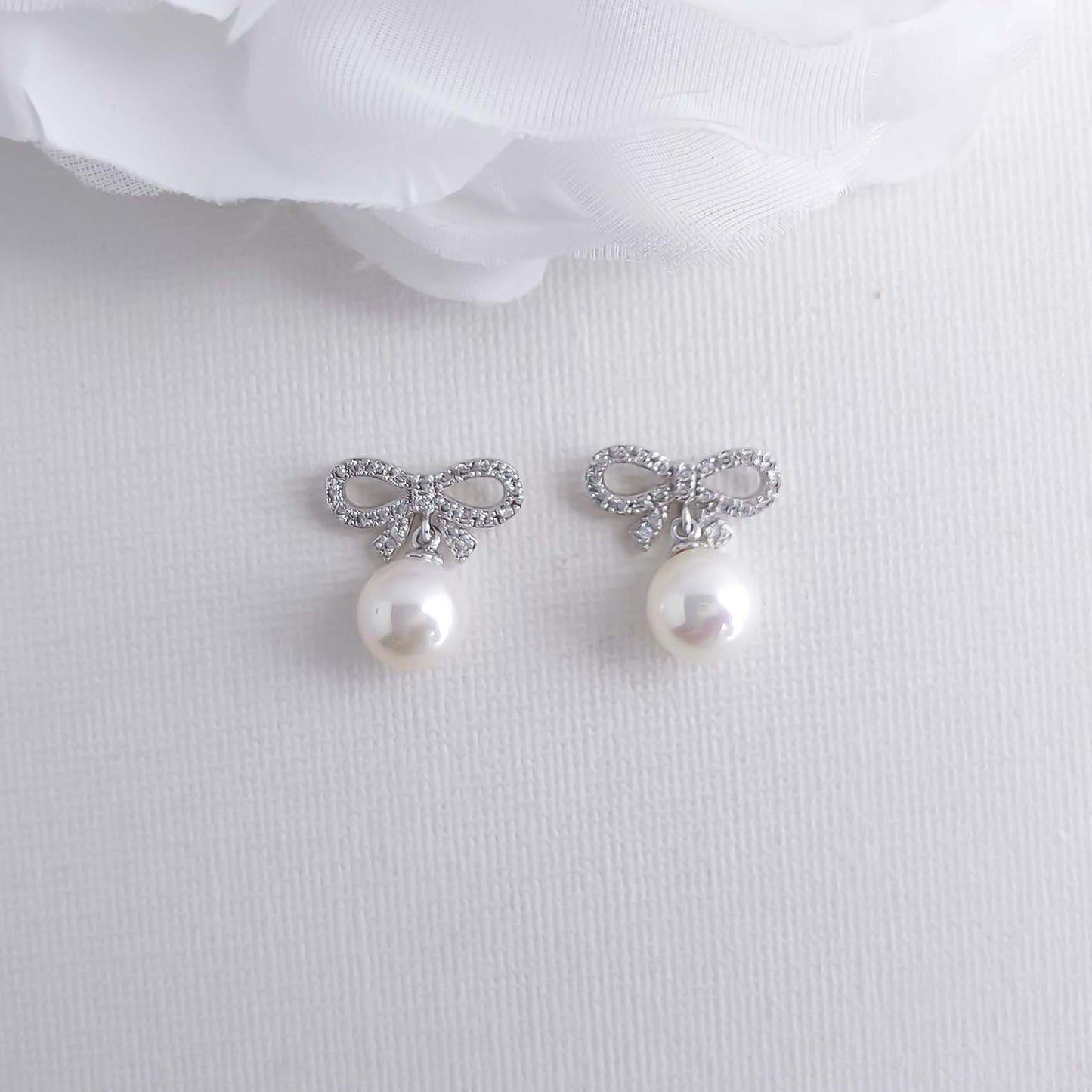 Bow Earrings with Pearl Drops-Serenity