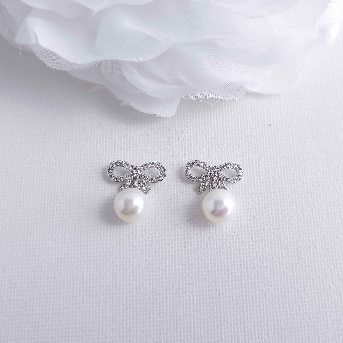 Bow Earrings with Pearl Drops-Serenity