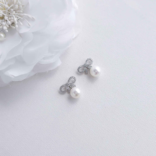 Bow Earrings with Pearl Drops-Serenity