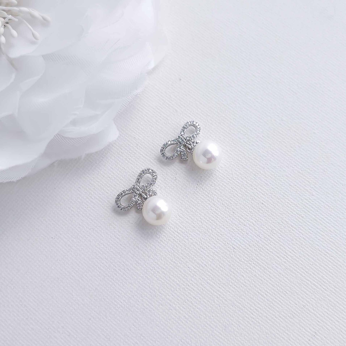 Bow Earrings with Pearl Drops-Serenity