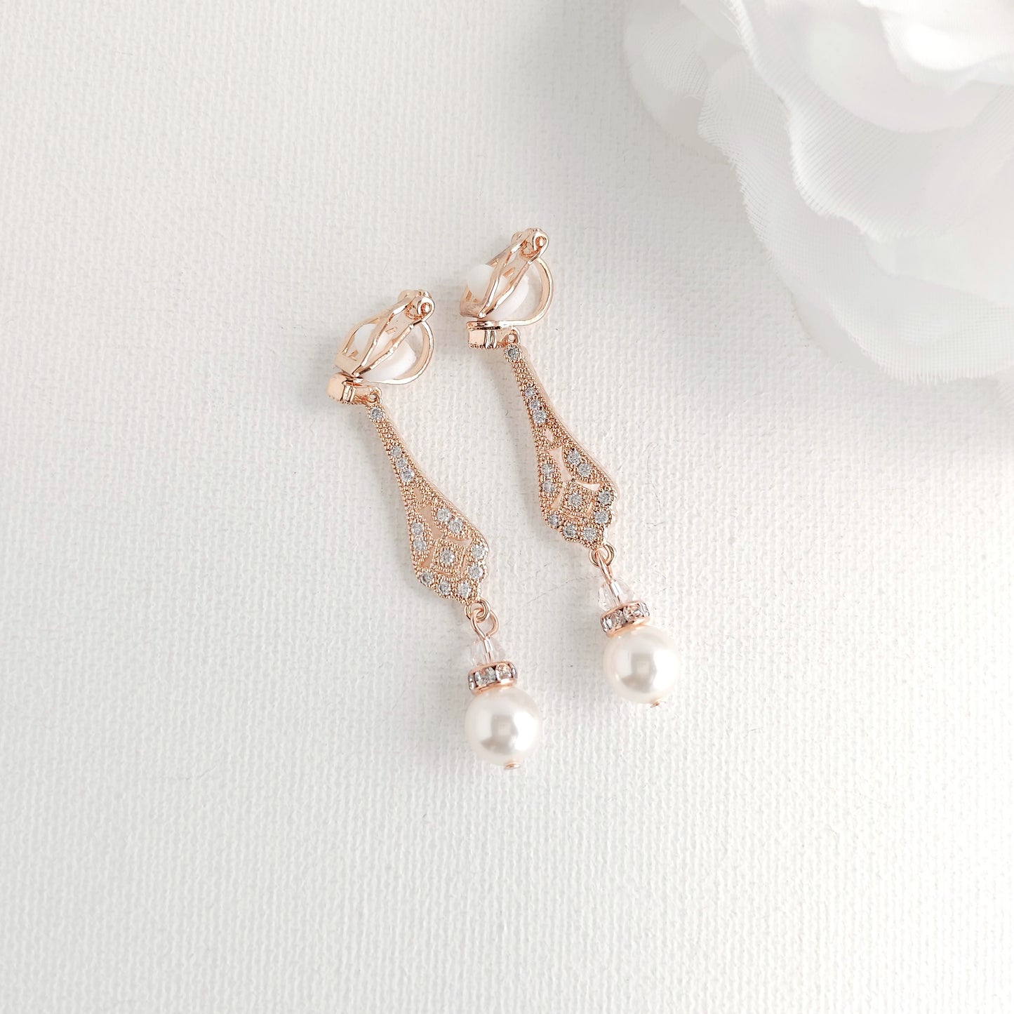 Pearl Drop Clip On Earrings for Weddings - Lisa
