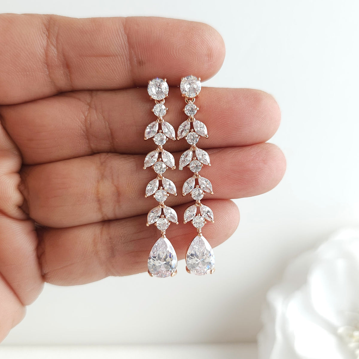 Marquise Crystal Bridal Earrings in Gold - Kira