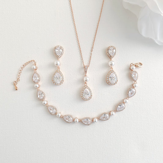 Rose Gold Pearl Bridal Jewelry Set - Emma