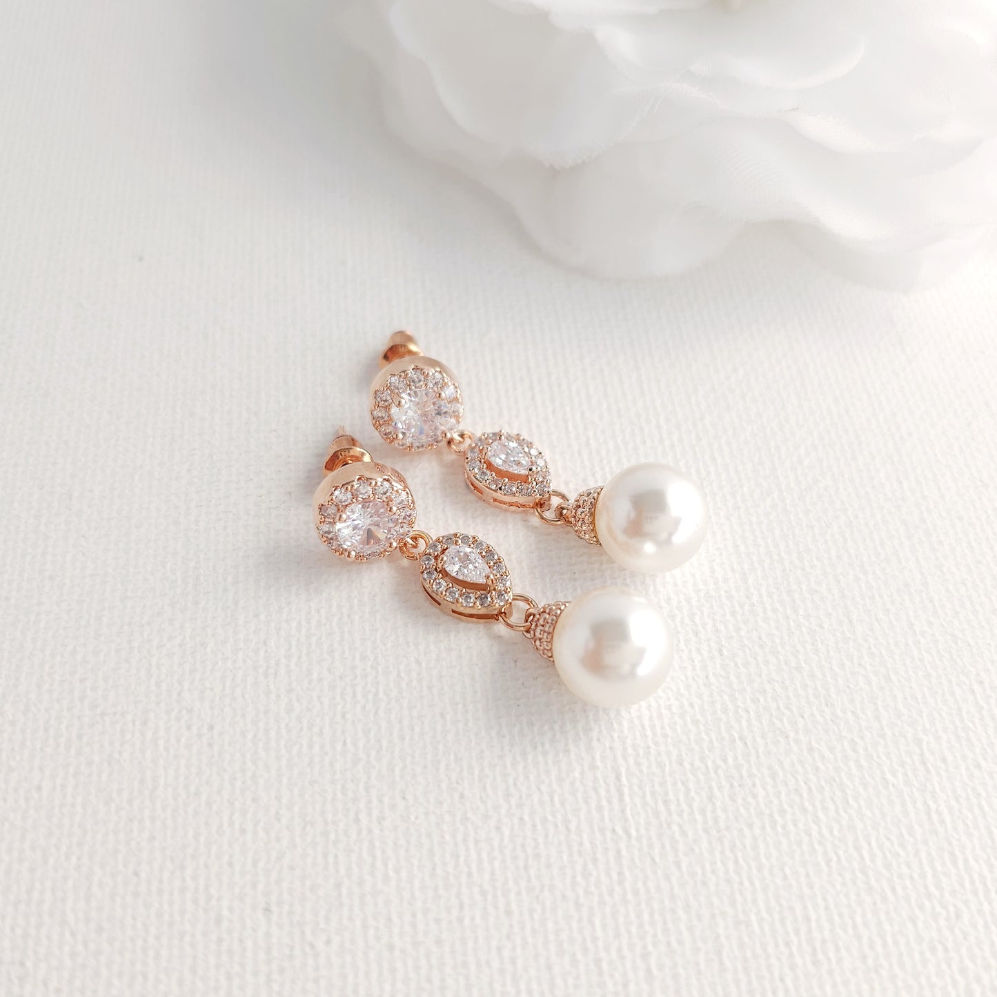 Rich Gold Pearl Jewelry Set: Classic CZ Necklace and Drop Earrings - Gwen