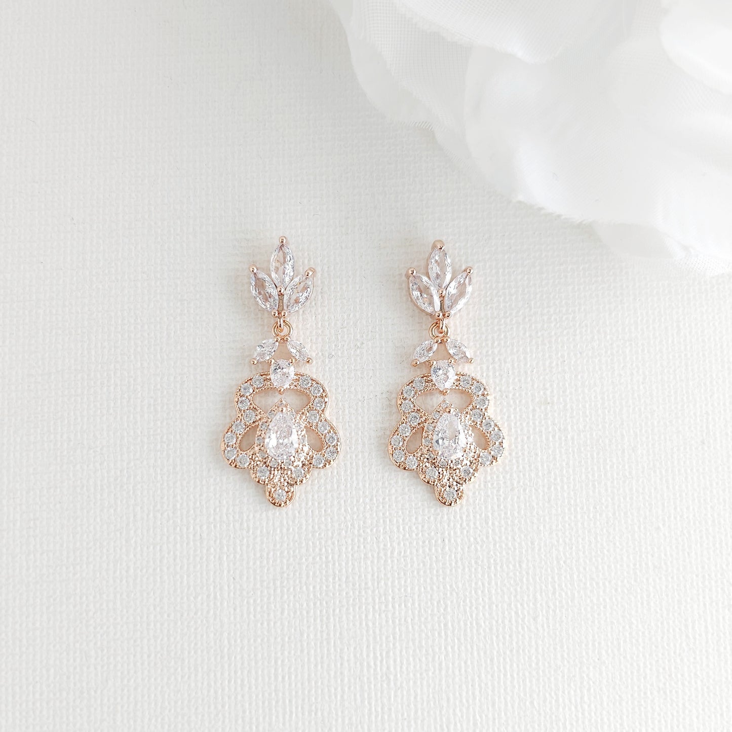 Vintage Bridal Drop Earrings in Silver- Norma