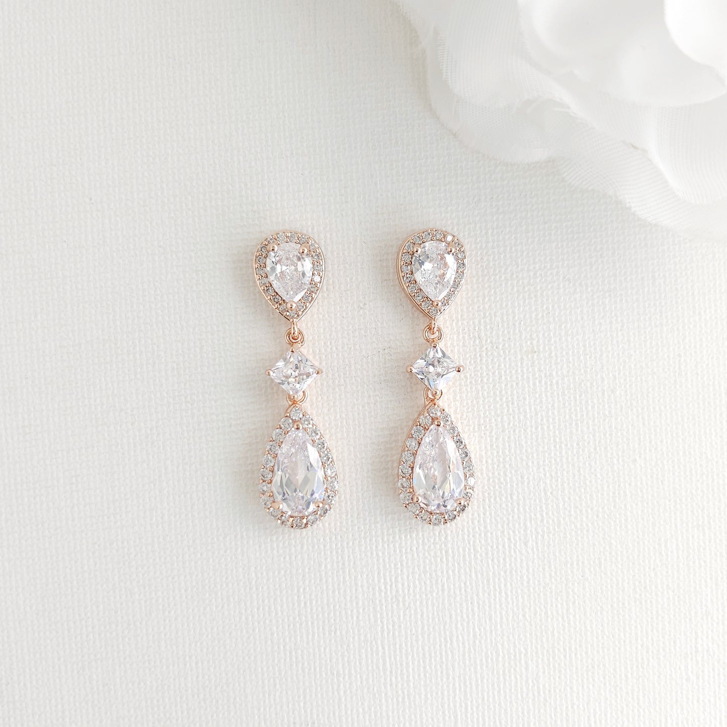 Bridal Jewelry Set in Gold with CZ Teardrop Necklace Earrings - Lena