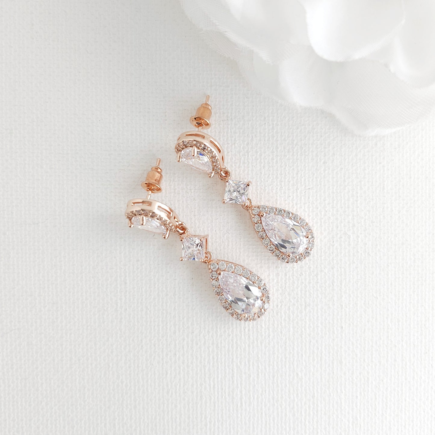 Bridal Jewelry Set in Gold with CZ Teardrop Necklace Earrings - Lena