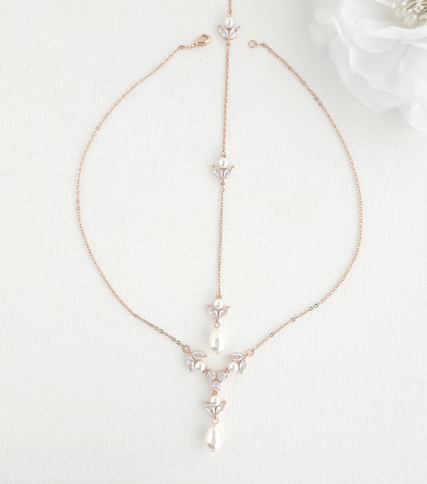 Leaf & Pearl Detachable Backdrop Necklace-Leila