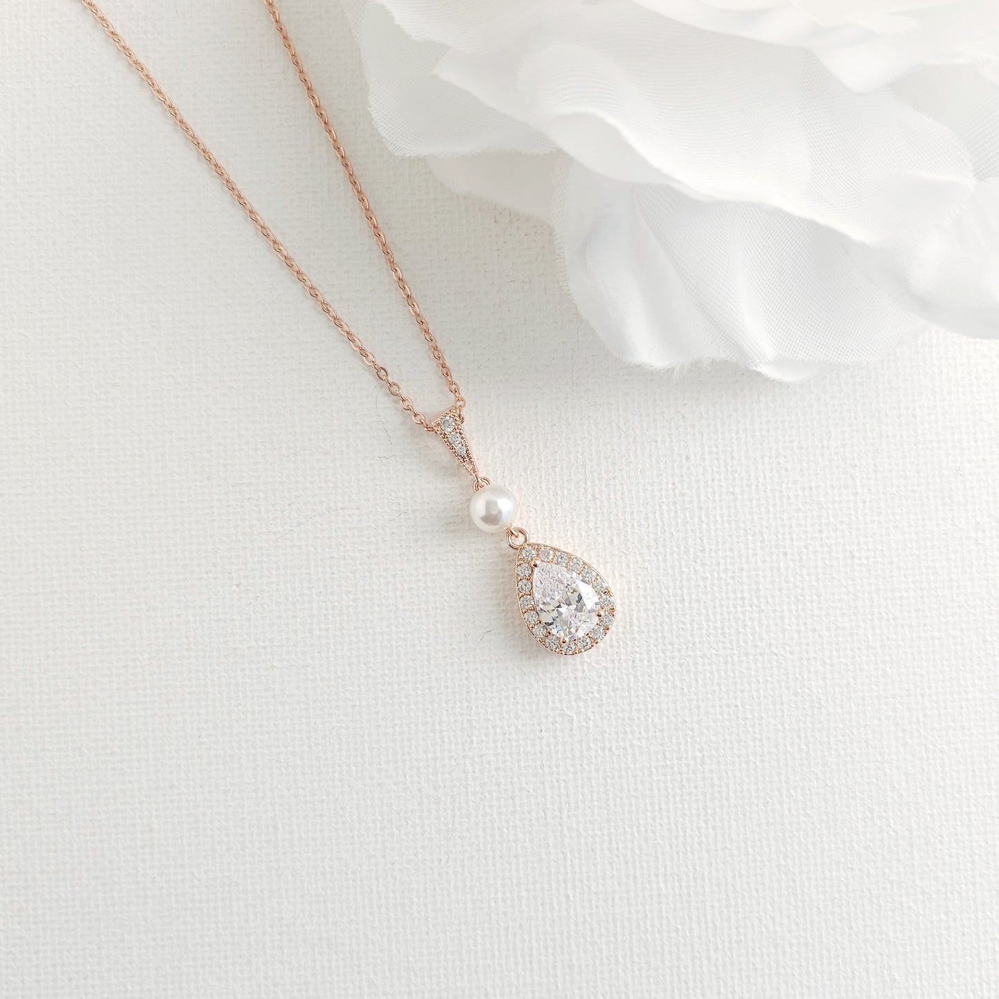 Classic Pearl & Gold CZ Teardrop Wedding Jewelry Set- Emma