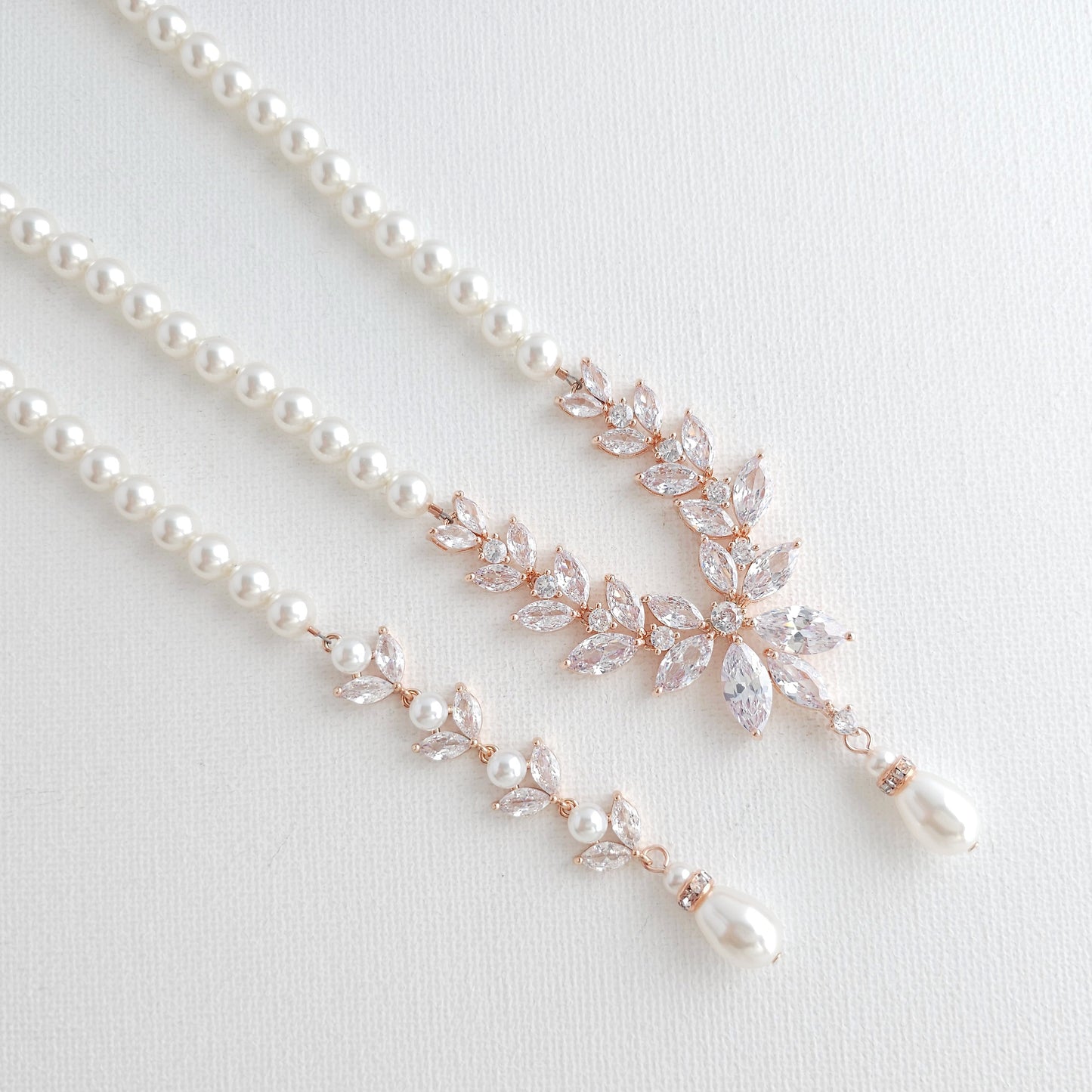 Rose Gold Back Necklace in Pearls With Separable Backdrops-Katie