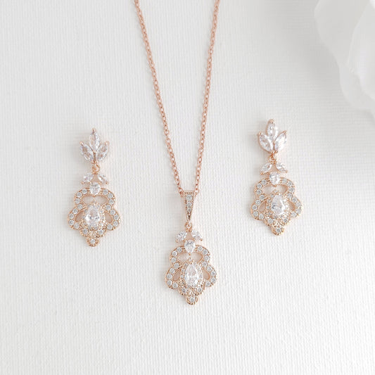 Rose Gold Retro Vintage Jewelry Set (Earrings & Necklace) - Norma