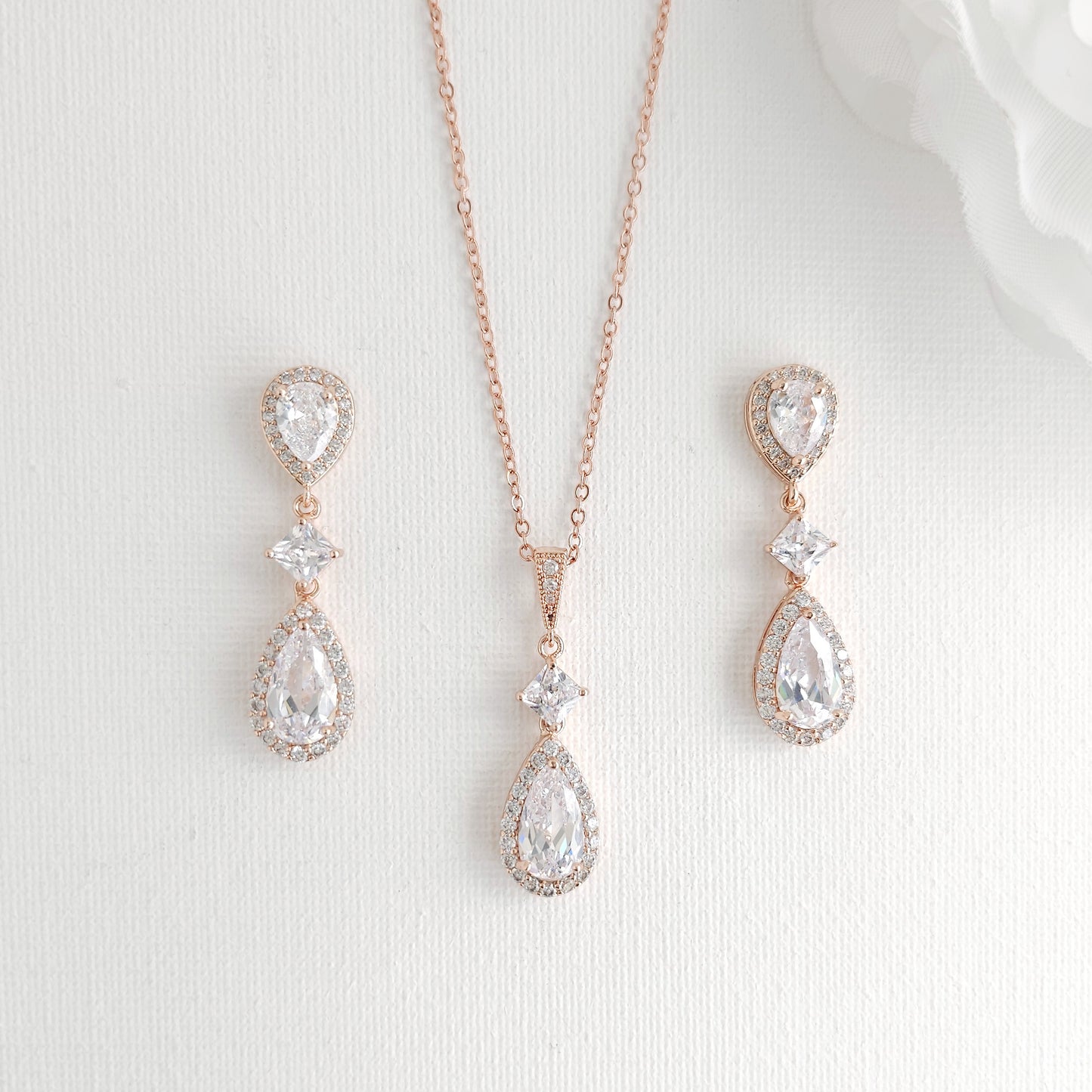 Bridal Jewelry Set in Gold with CZ Teardrop Necklace Earrings - Lena