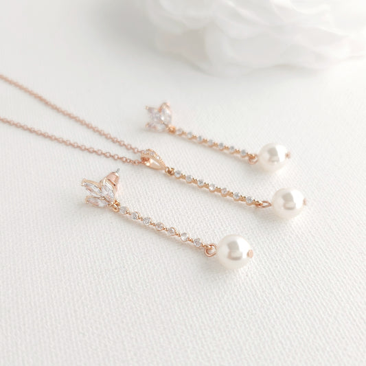 Long Pearl Drop Earrings and Necklace Set- Jodi