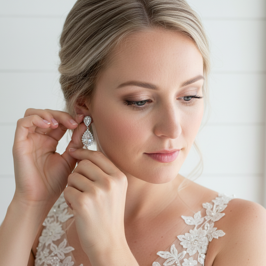Rose Gold Crystal Teardrop Bridal Earrings - Raya