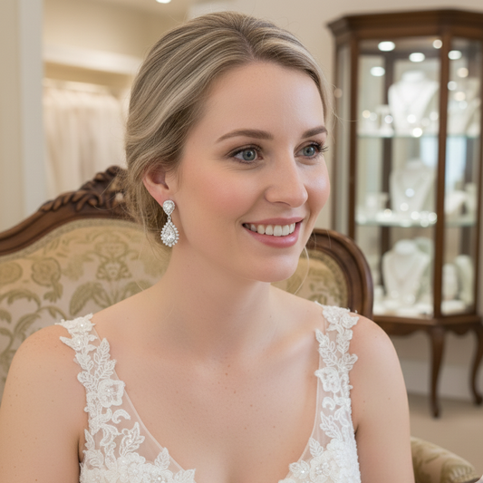 Rose Gold Crystal Teardrop Bridal Earrings - Raya