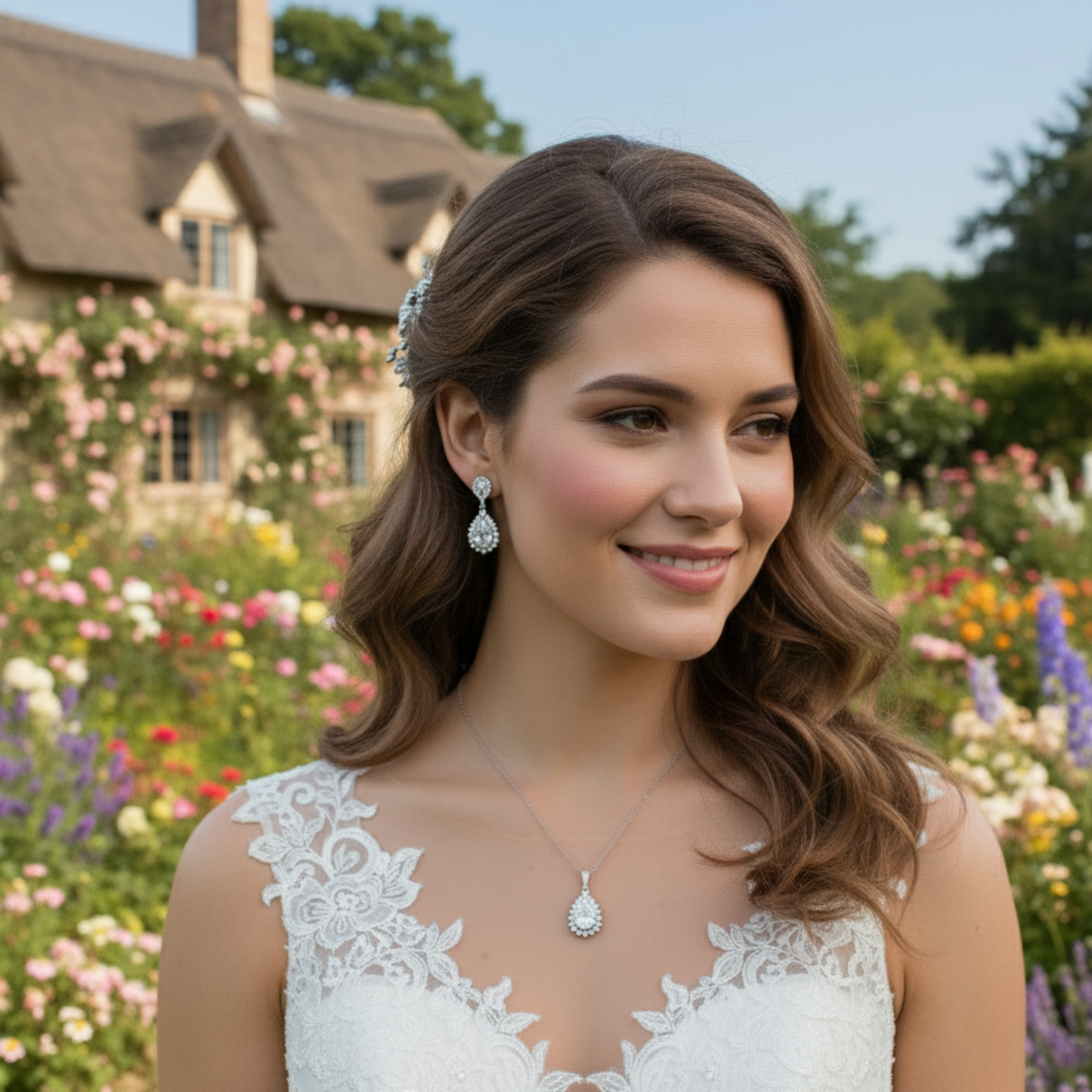 Gold Jewelry Set with Clip on Earrings for Brides & Bridesmaids - Raya