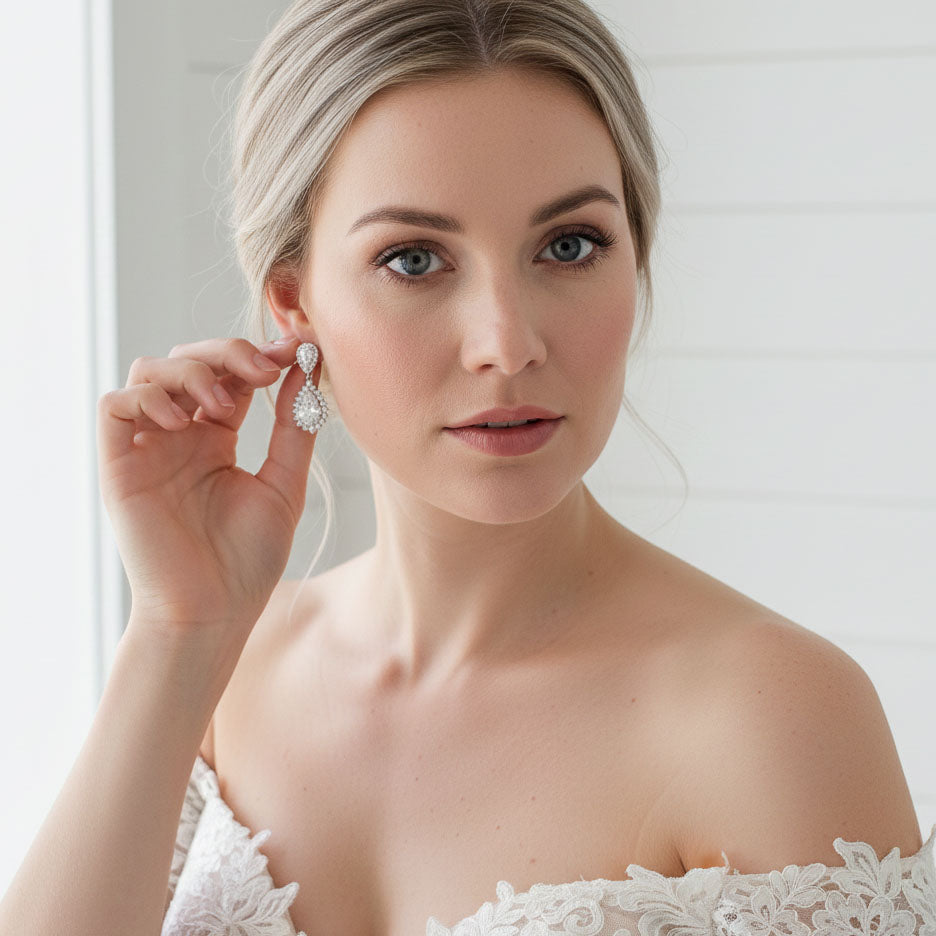 Silver Crystal Teardrop Bridal & Evening Earrings - Raya