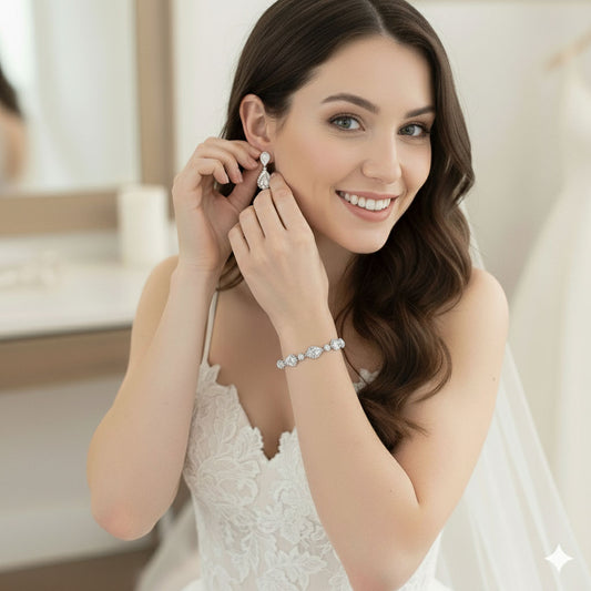 Clear CZ Teardrop Jewelry Set with Clip On Earrings - Raya