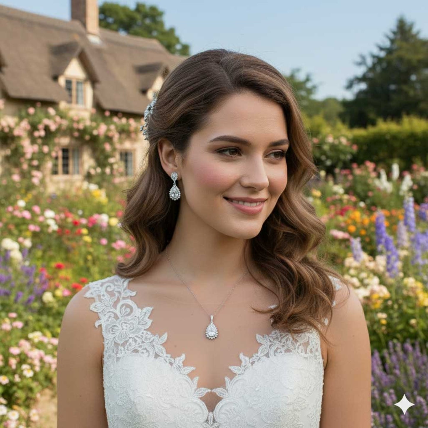 Wedding Jewelry Set in Rose Gold and Crystals-Raya