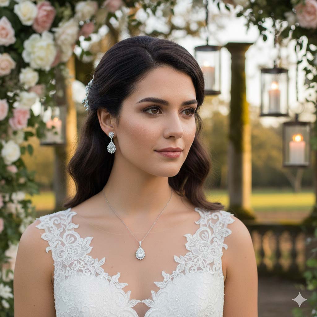 Gold Plated Teardrop Earrings for Brides & Women-Raya