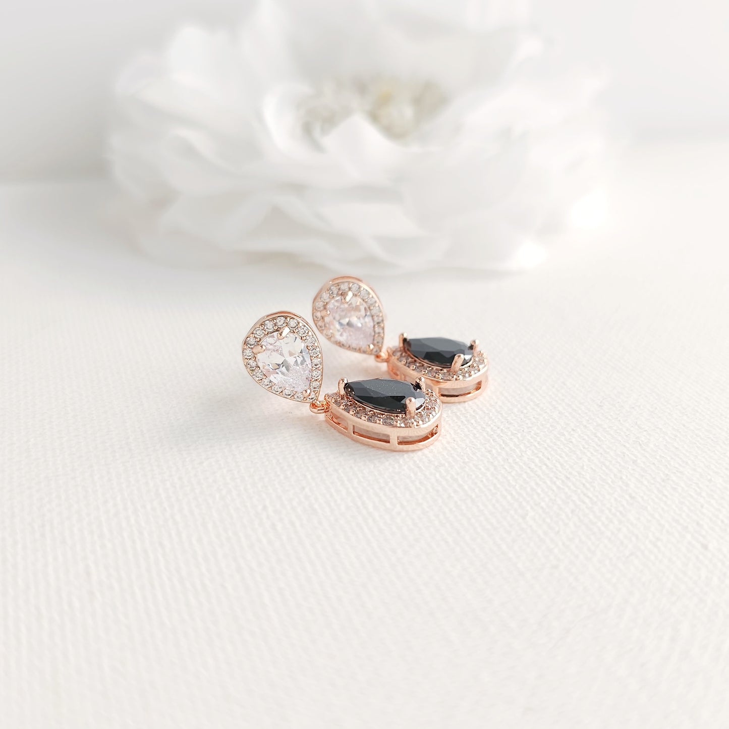 Black Drop Clip On Earrings in Rose Gold - Zoe