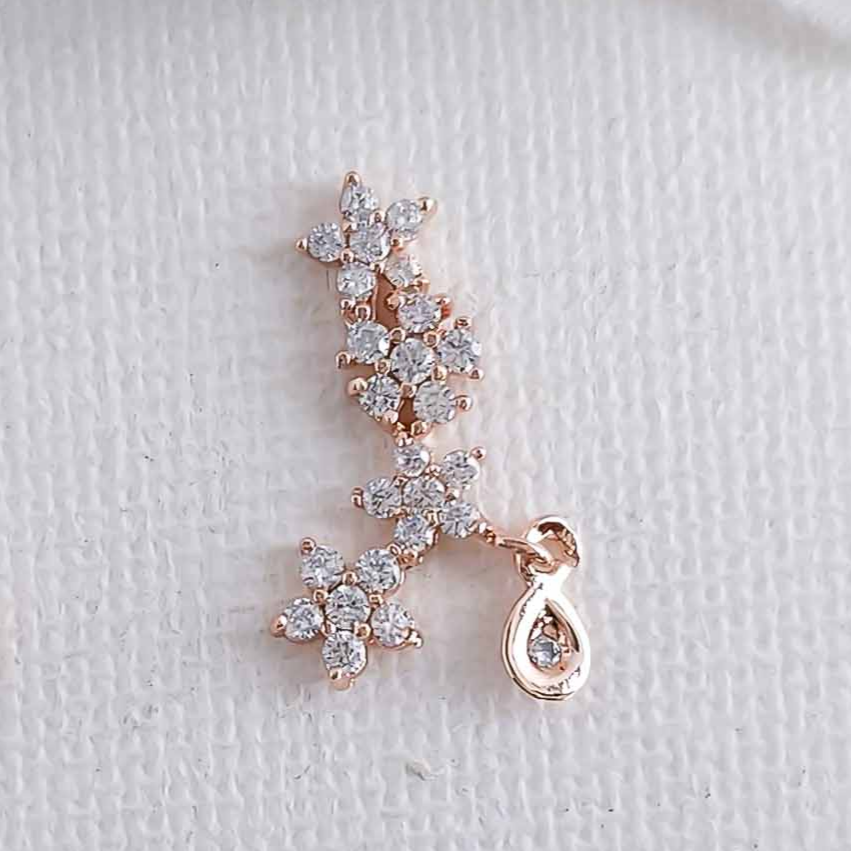 Rose Gold Crawler Earrings with a Tiny Drop-Peyton