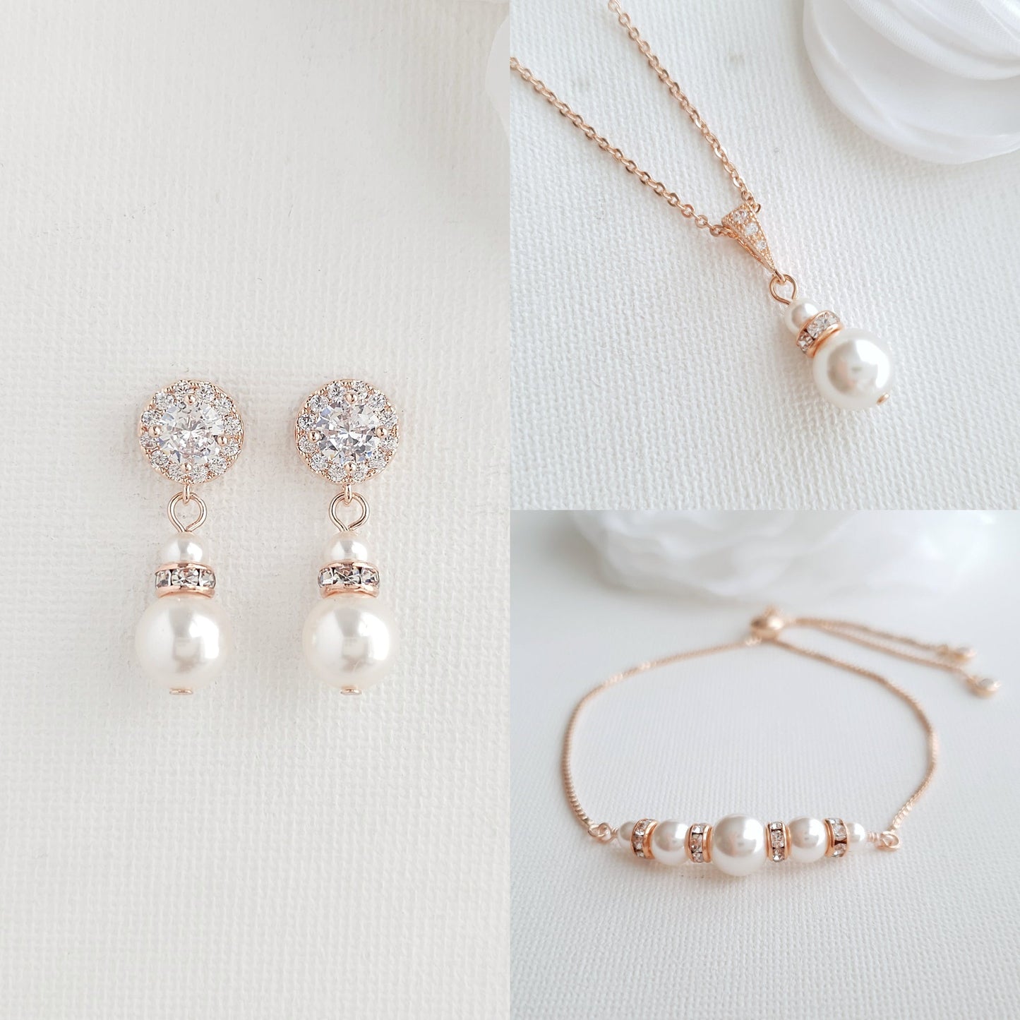 Pearl Jewelry Set in Gold for Brides and Bridesmaids-AVA