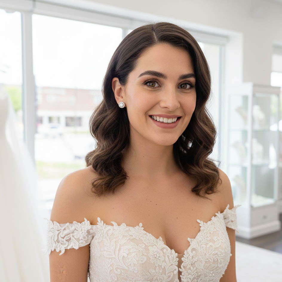 Gold Round Stud Earrings in Cubic Zirconia- Denise