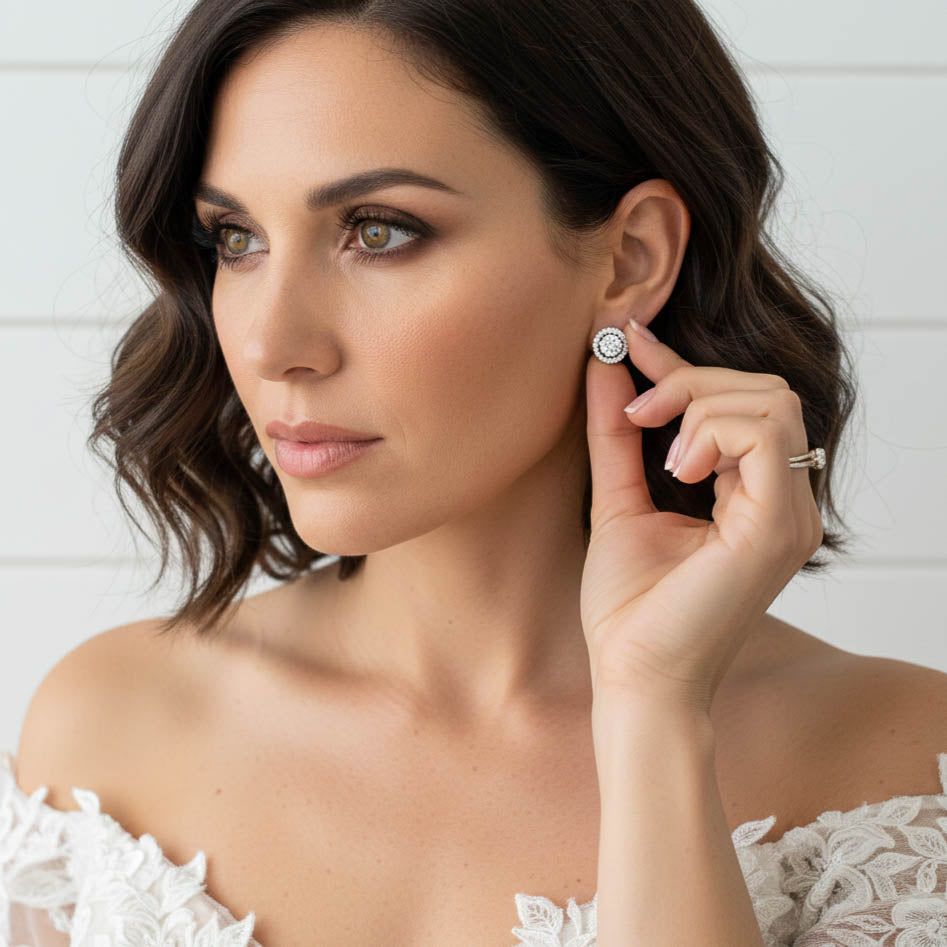 Round Stud Earrings Silver- Denise