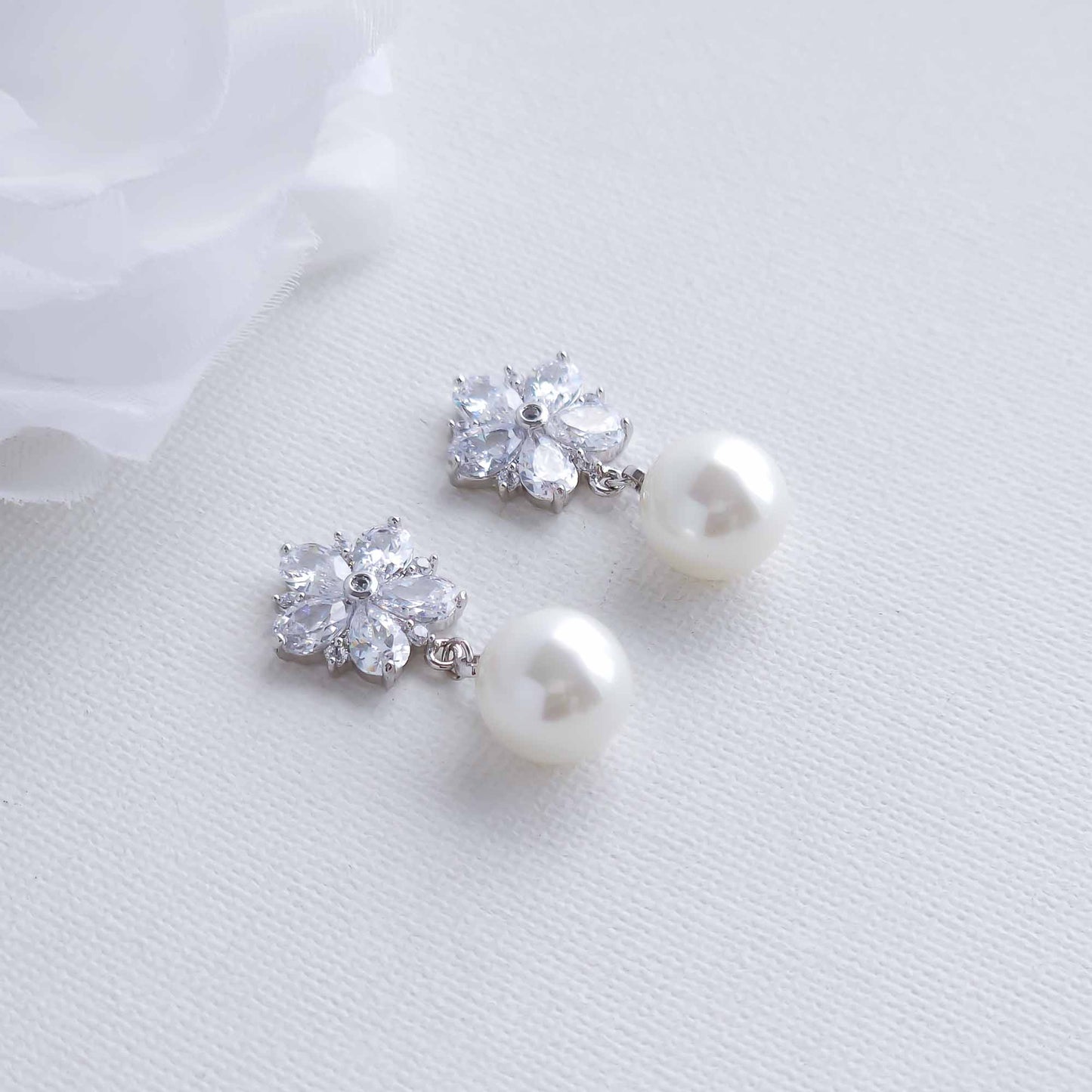 Pearl Drop Floral Earrings-Brielle