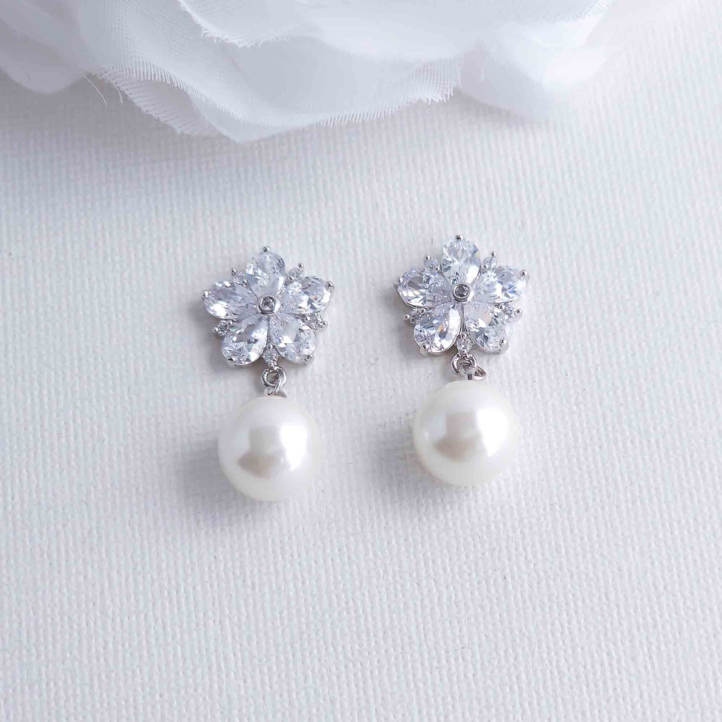 Pearl Drop Floral Earrings-Brielle