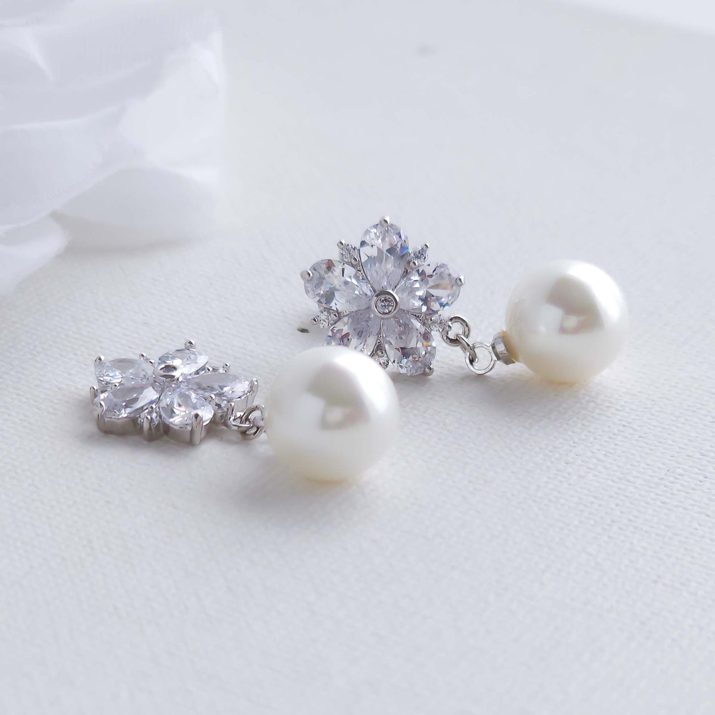 Pearl Drop Floral Earrings-Brielle