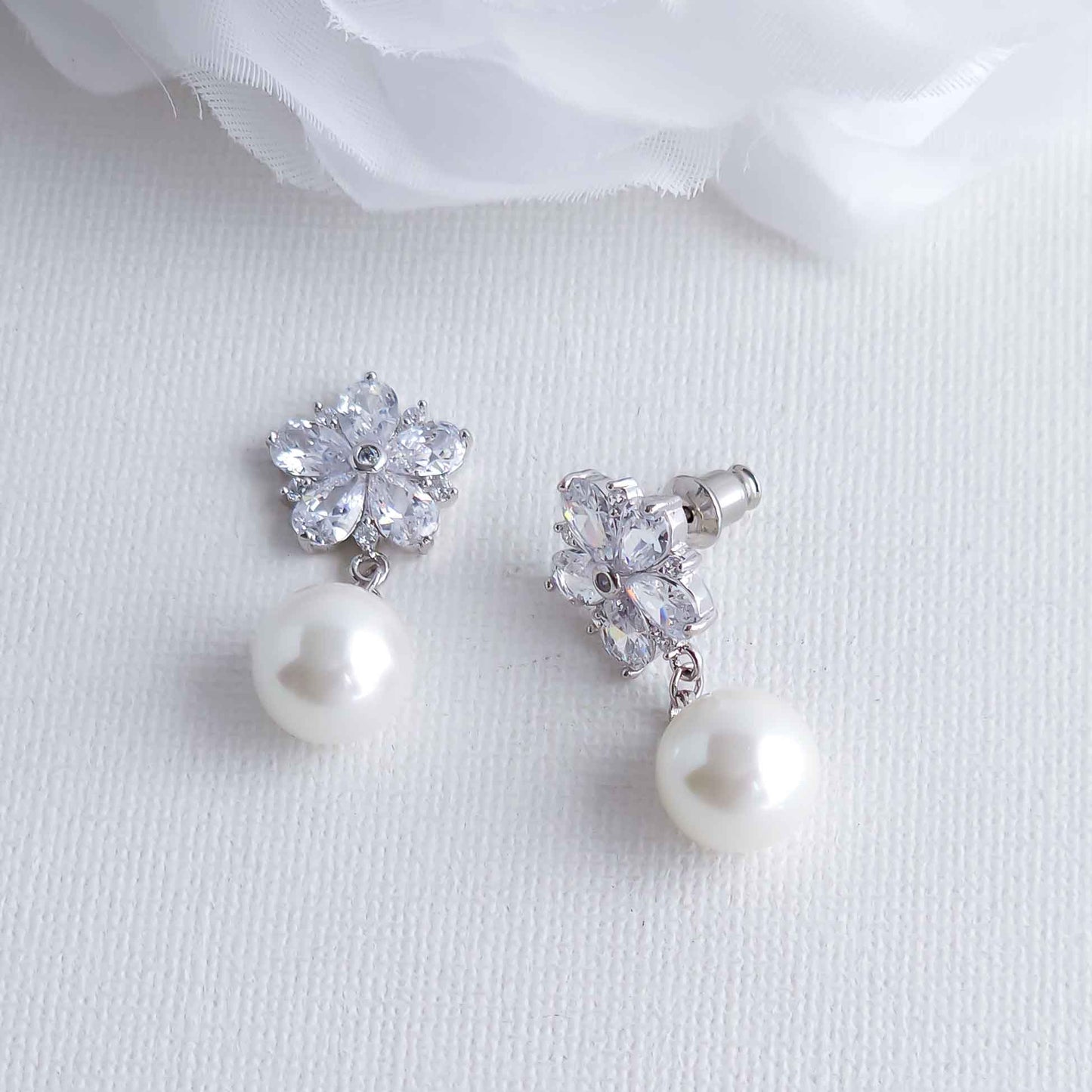 Pearl Drop Floral Earrings-Brielle