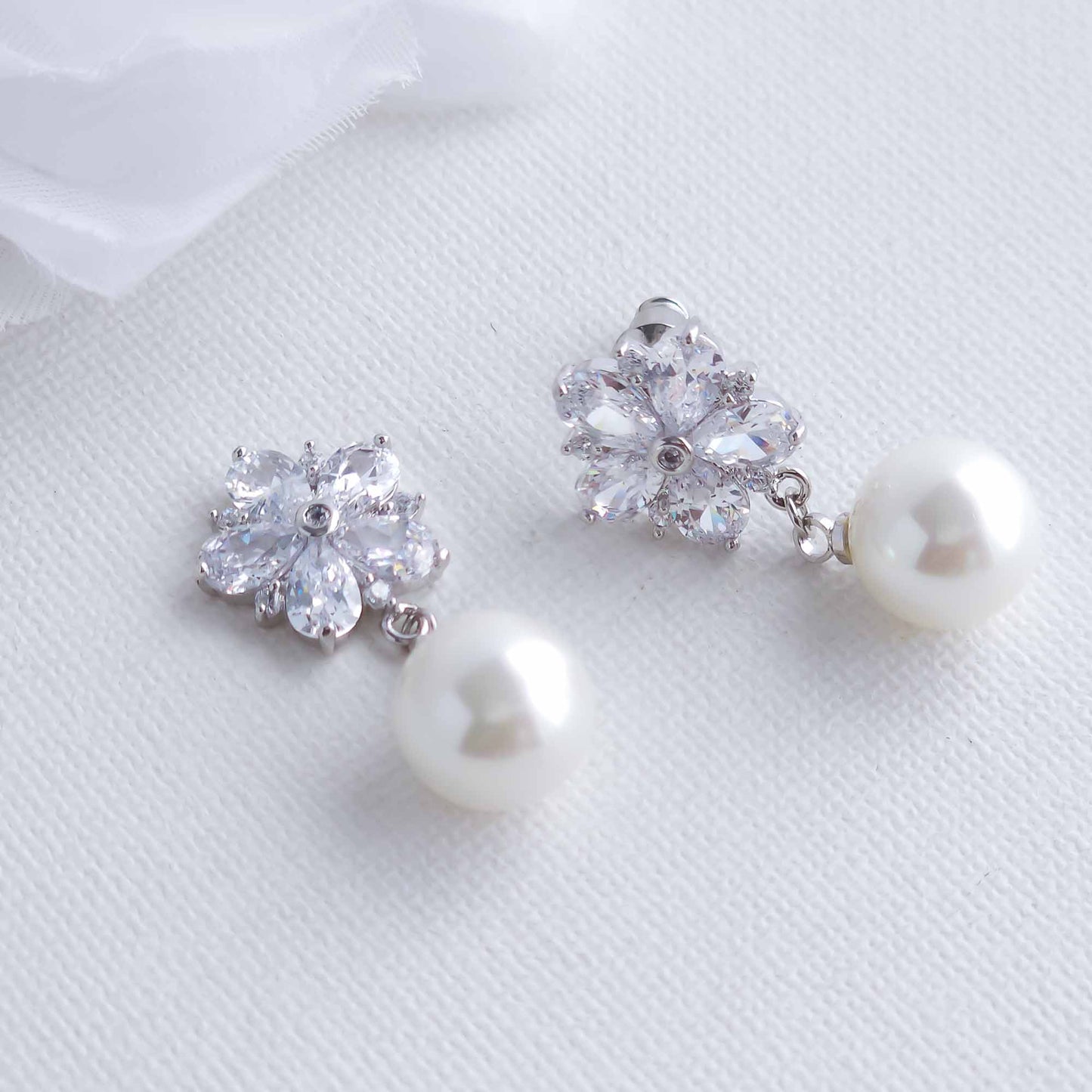 Pearl Drop Floral Earrings-Brielle