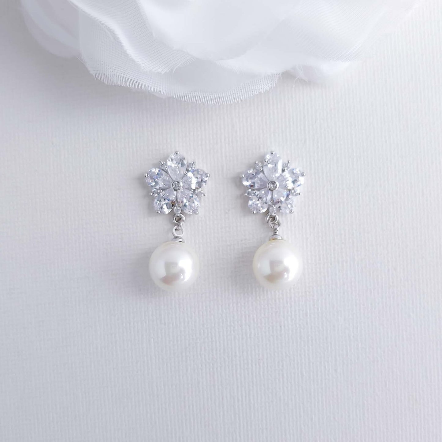 Pearl Drop Floral Earrings-Brielle