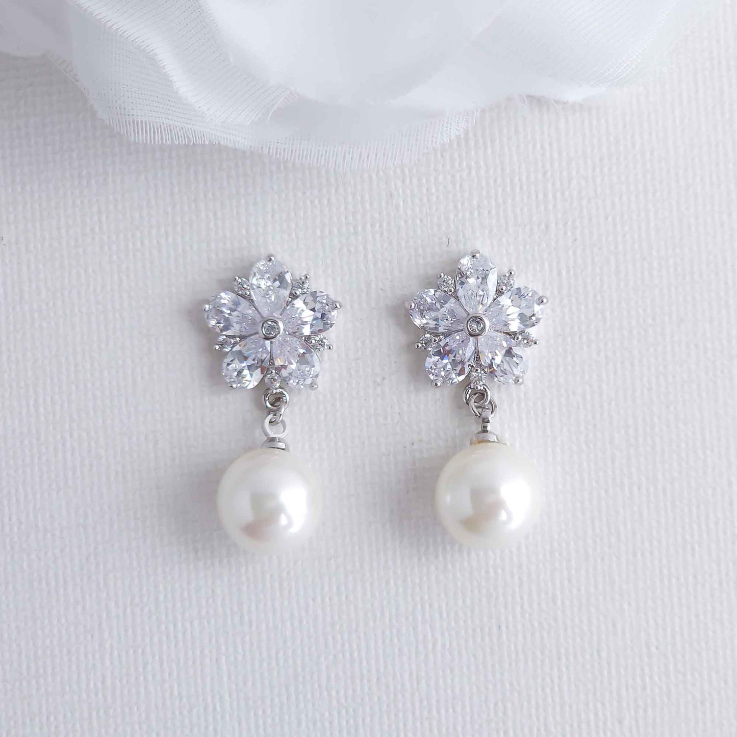 Pearl Drop Floral Earrings-Brielle