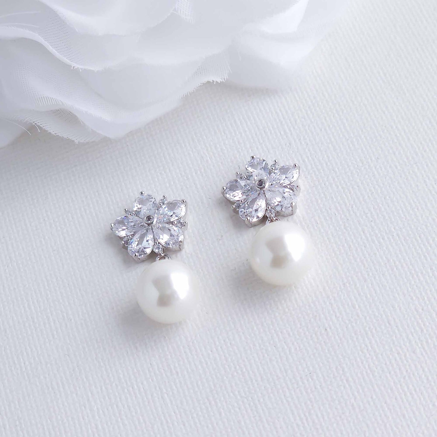 Pearl Drop Floral Earrings-Brielle