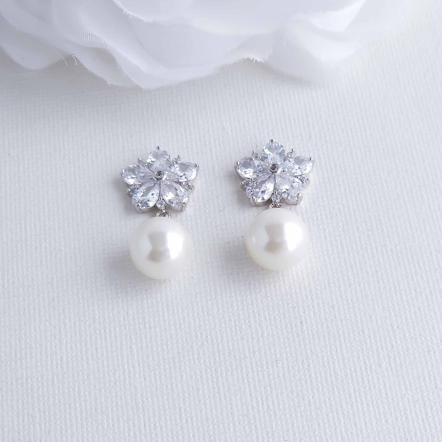 Pearl Drop Floral Earrings-Brielle