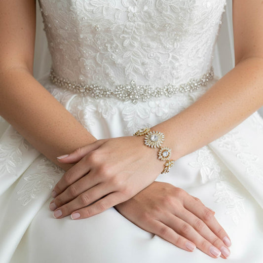 Gold Statement Bracelet in Cubic Zirconia-Samantha