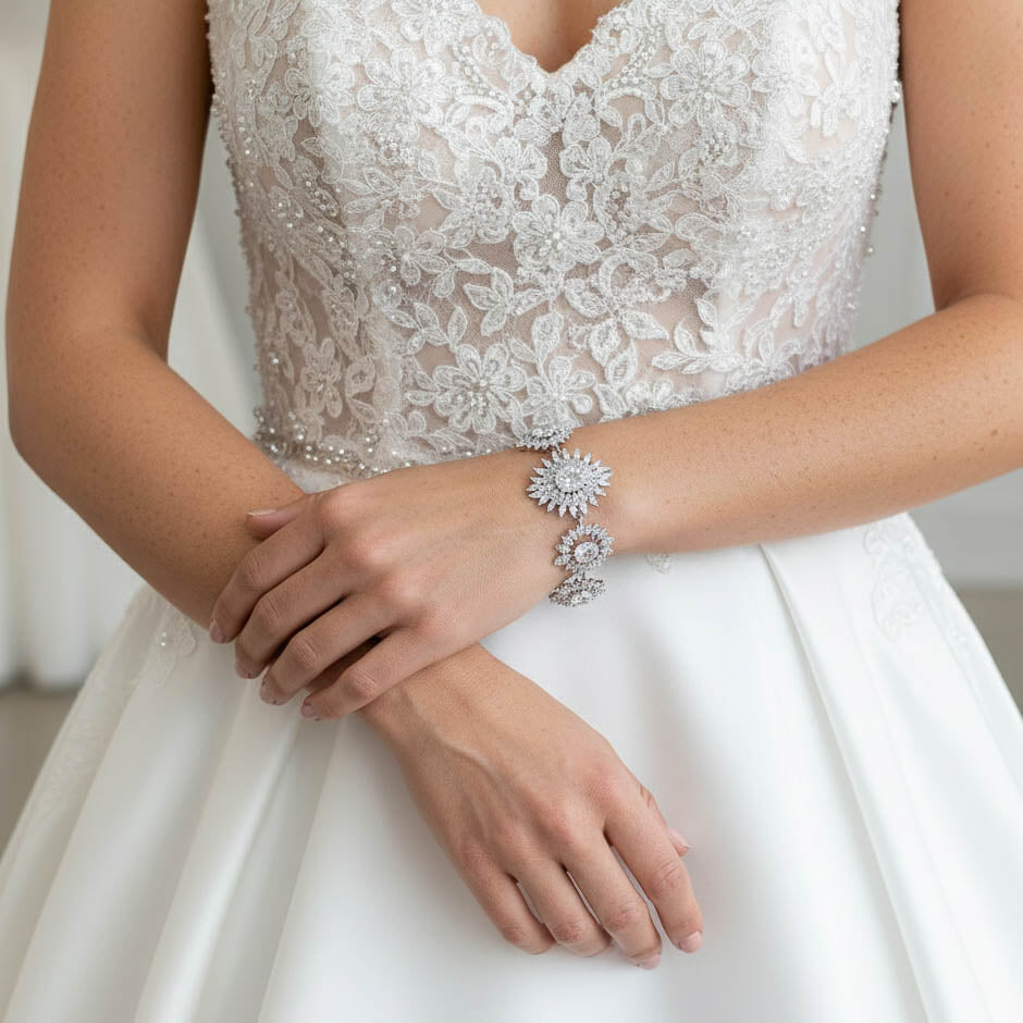 Rose Gold Statement Bracelet in Cubic Zirconia-Samantha