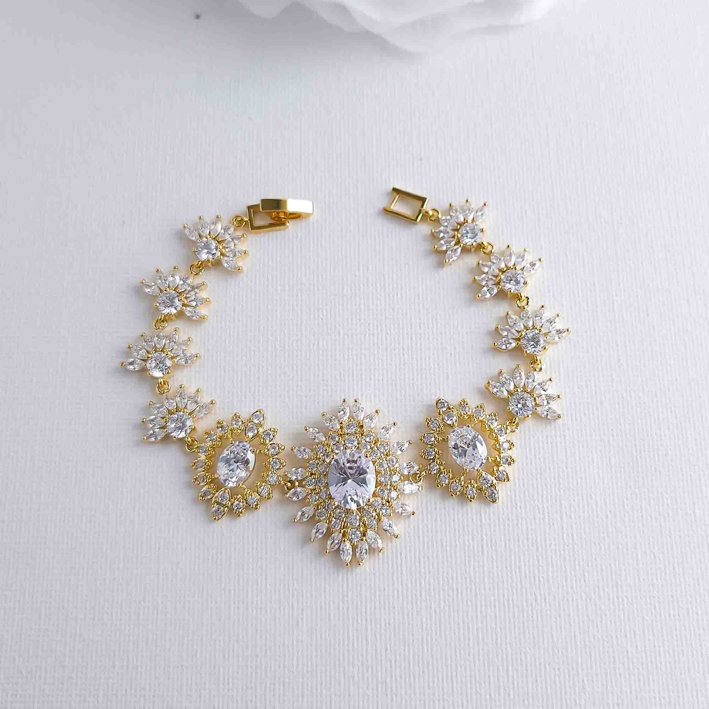 Gold Statement Bracelet in Cubic Zirconia-Samantha