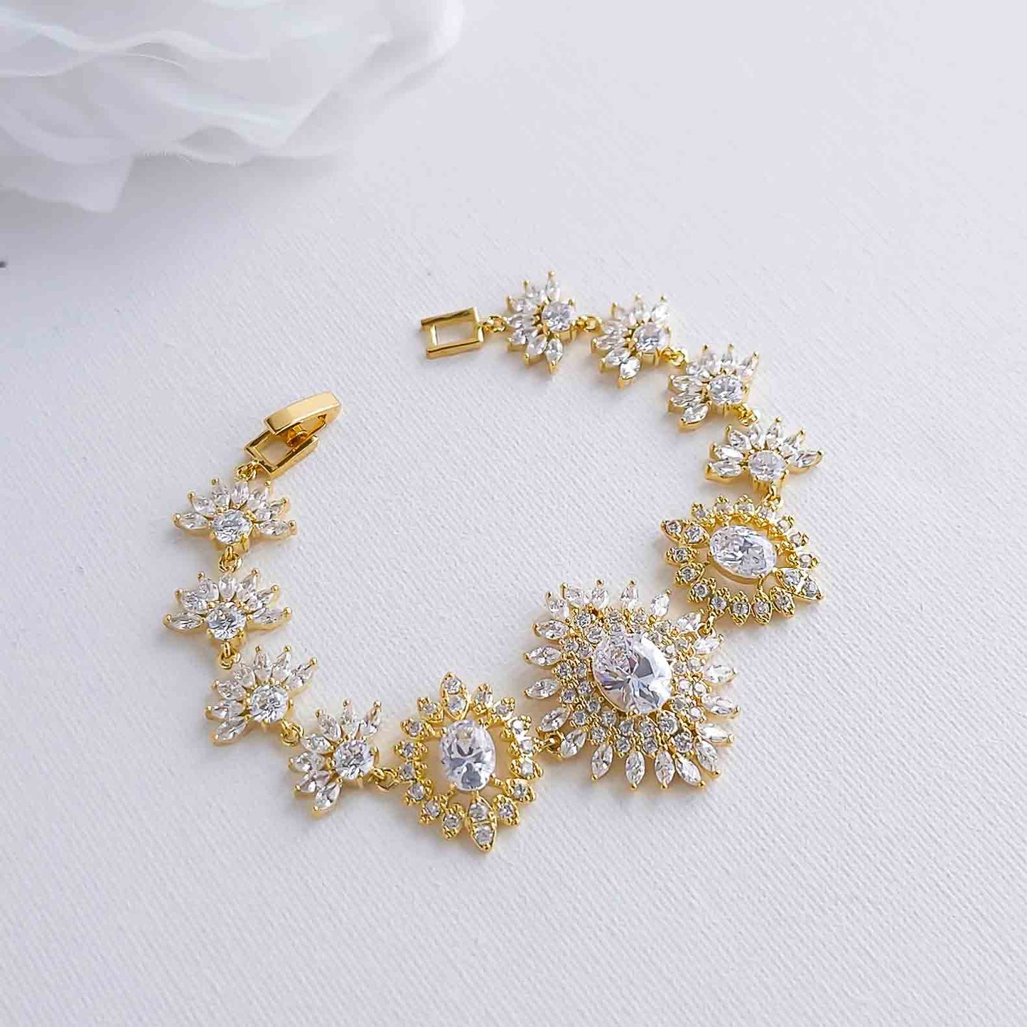 Gold Statement Bracelet in Cubic Zirconia-Samantha