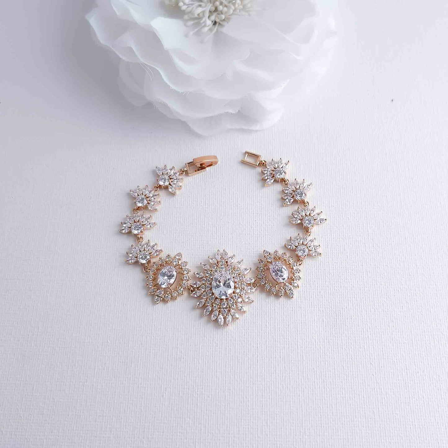 Rose Gold Statement Bracelet in Cubic Zirconia-Samantha