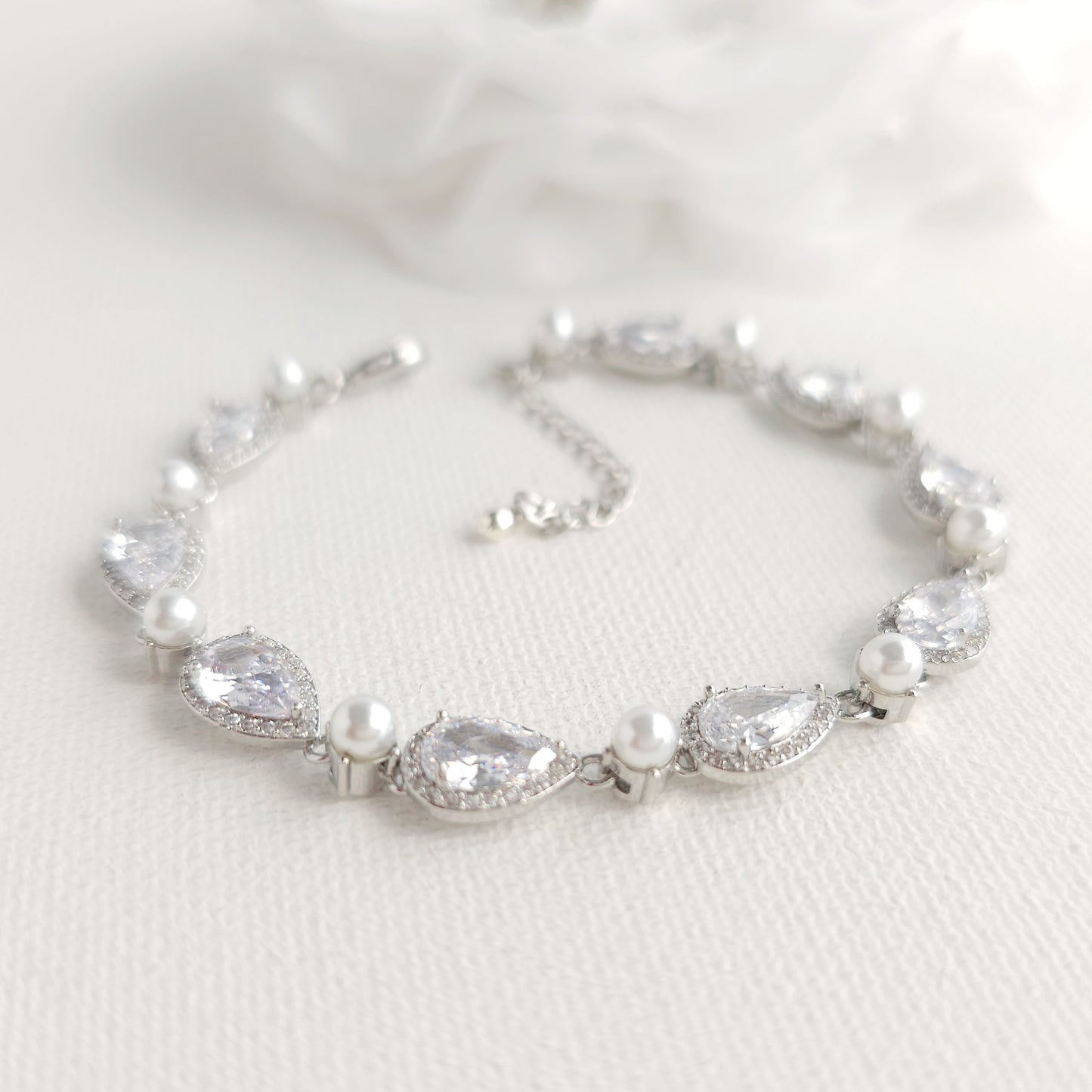 Silver 3-Piece Bridal Jewelry Set- Necklace, Bracelet & Clip-On Earrings- Emma