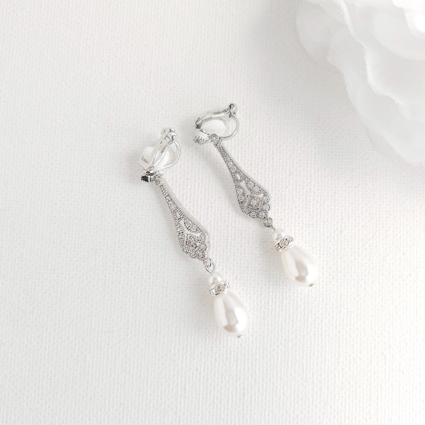 Pearl Drop Clip On Earrings for Weddings - Lisa