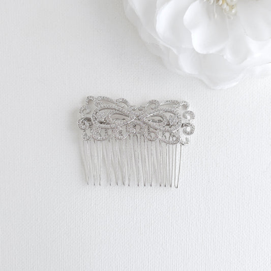 Art Deco Vintage Bridal Hair Comb | Filigree CZ Wedding Hair Piece - Arletty
