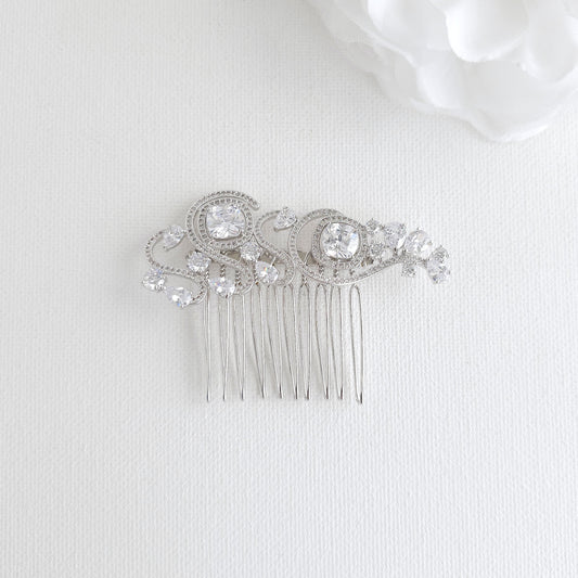 Small Bridal Comb for Veil | Cubic Zirconia Wedding Hair Piece-Casey